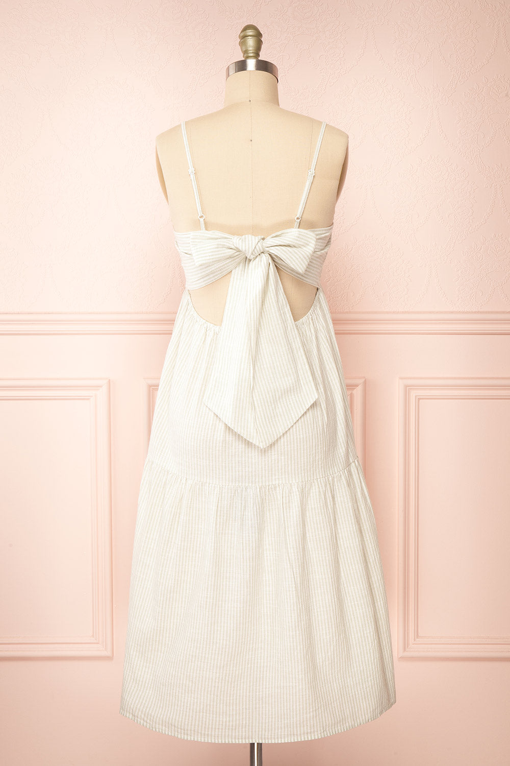 Ilona Sage Tie-Back Striped Midi Dress | Boutique 1861 back view