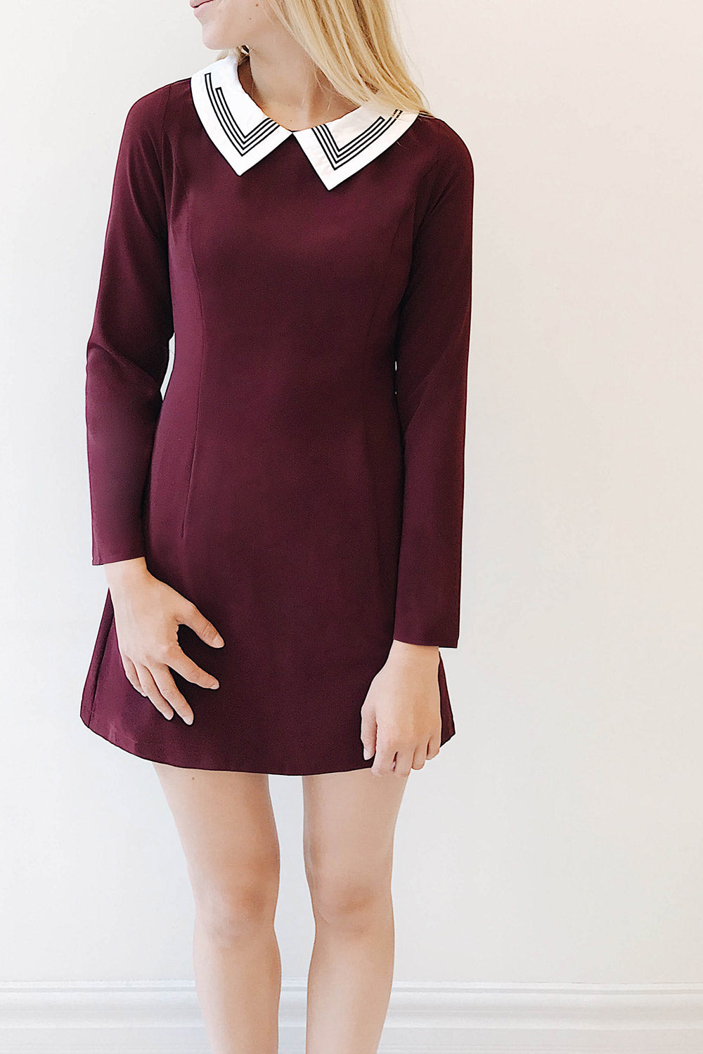 Inagod Burgundy Sheath Dress with Shirt Collar | La Petite Garçonne
