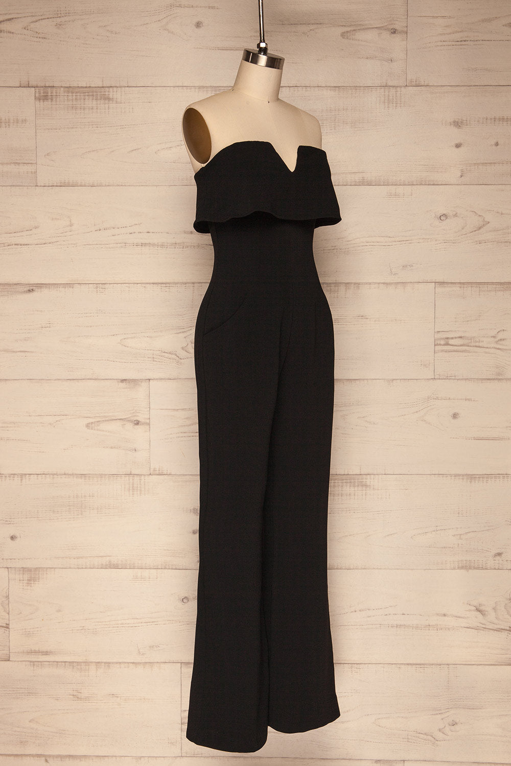 Inoke Black Ruffled Bustier Jumpsuit side view | La Petite Garçonne