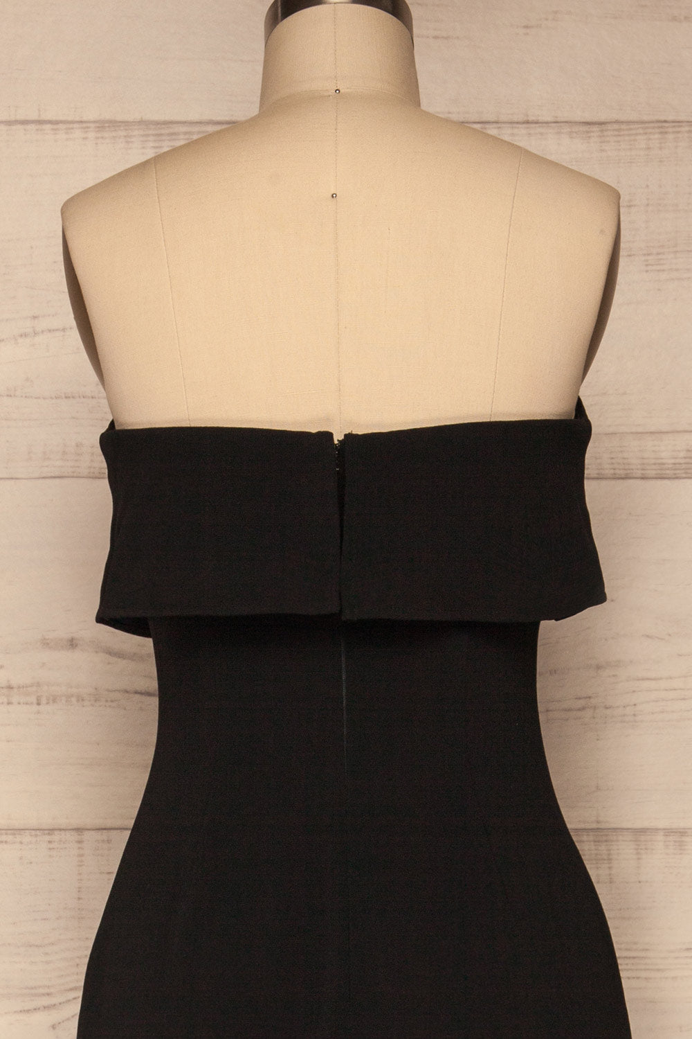 Inoke Black Ruffled Bustier Jumpsuit back close up | La Petite Garçonne