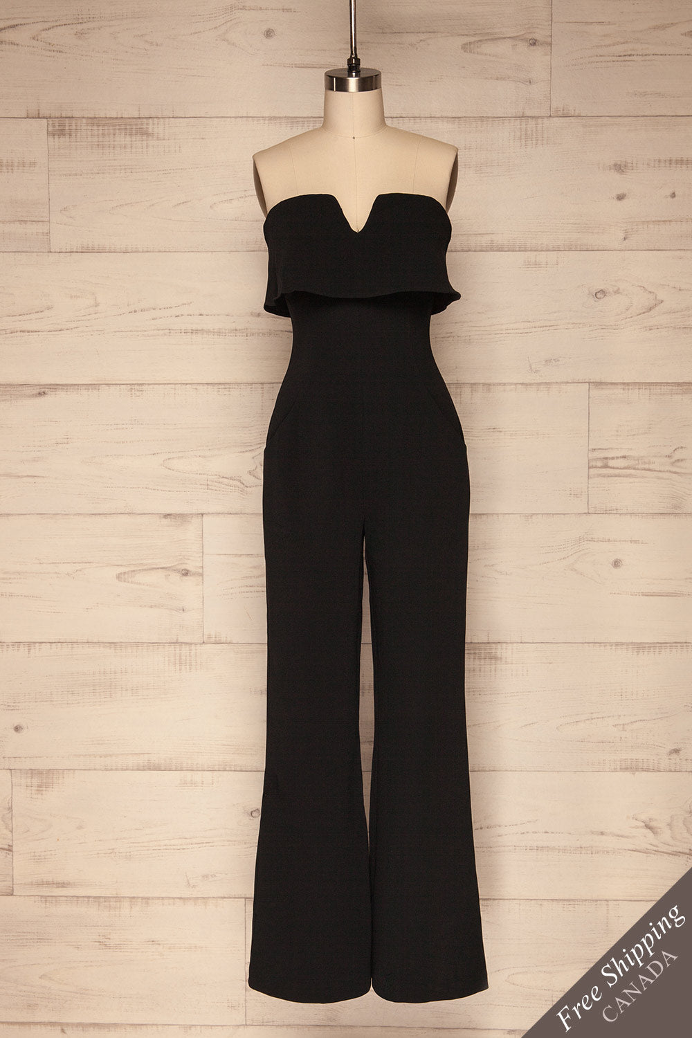 Inoke Black Ruffled Bustier Jumpsuit front view | La Petite Garçonne