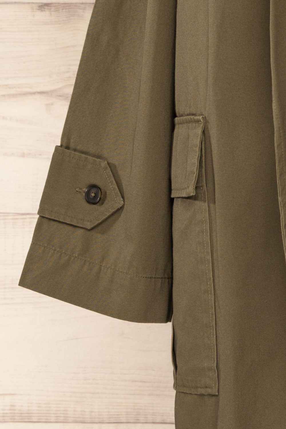 Inverasdale Khaki Oversized Trench Coat | La petite garçonne sleeve