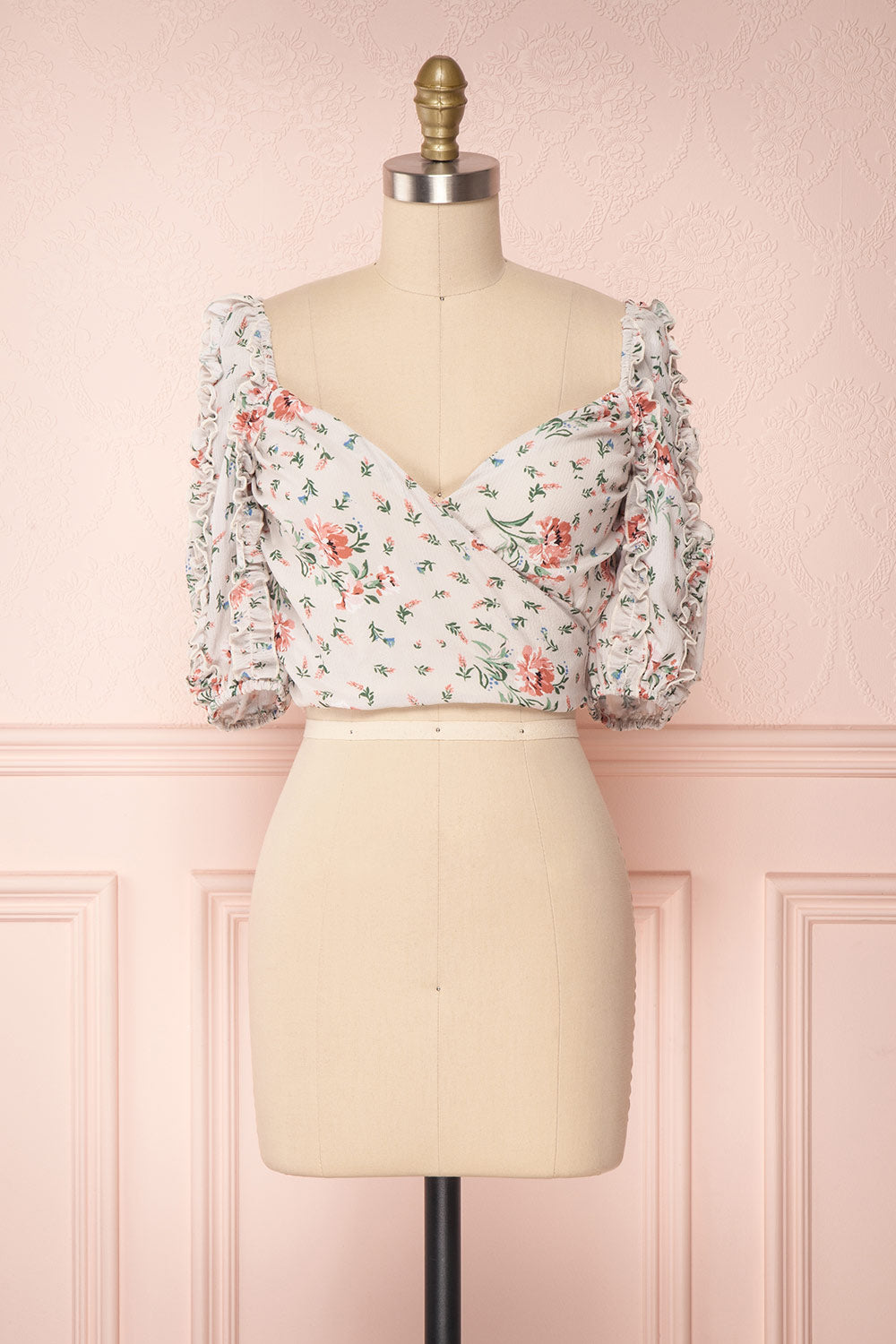 Irdite Taupe Floral Chiffon Wrap Crop Top | Boutique 1861 1