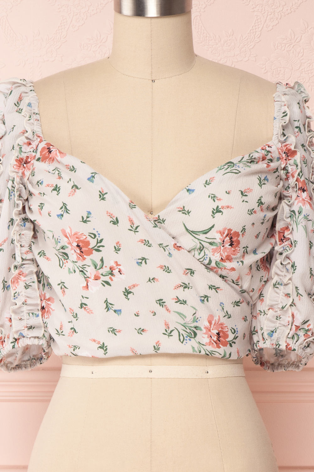 Irdite Taupe Floral Chiffon Wrap Crop Top | Boutique 1861 2