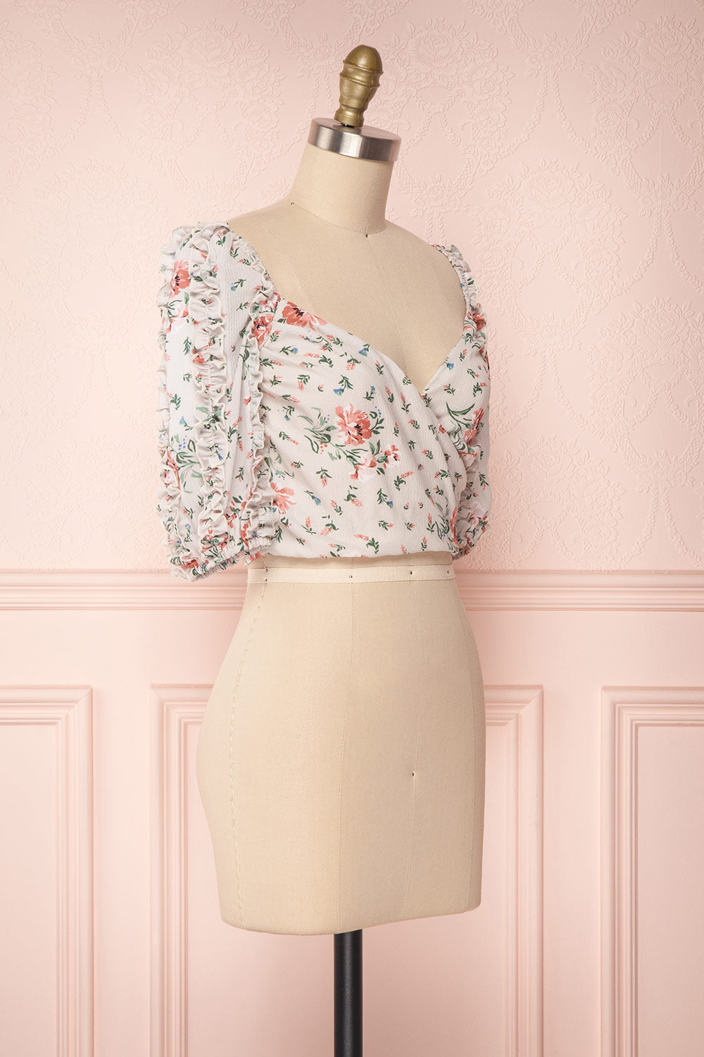 Irdite Taupe Floral Chiffon Wrap Crop Top | Boutique 1861 3