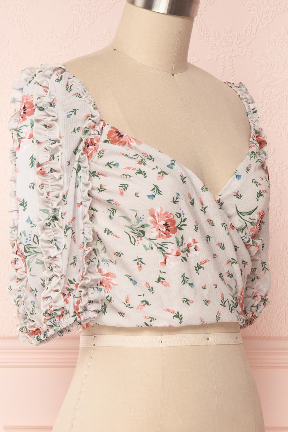 Irdite Taupe Floral Chiffon Wrap Crop Top | Boutique 1861 4