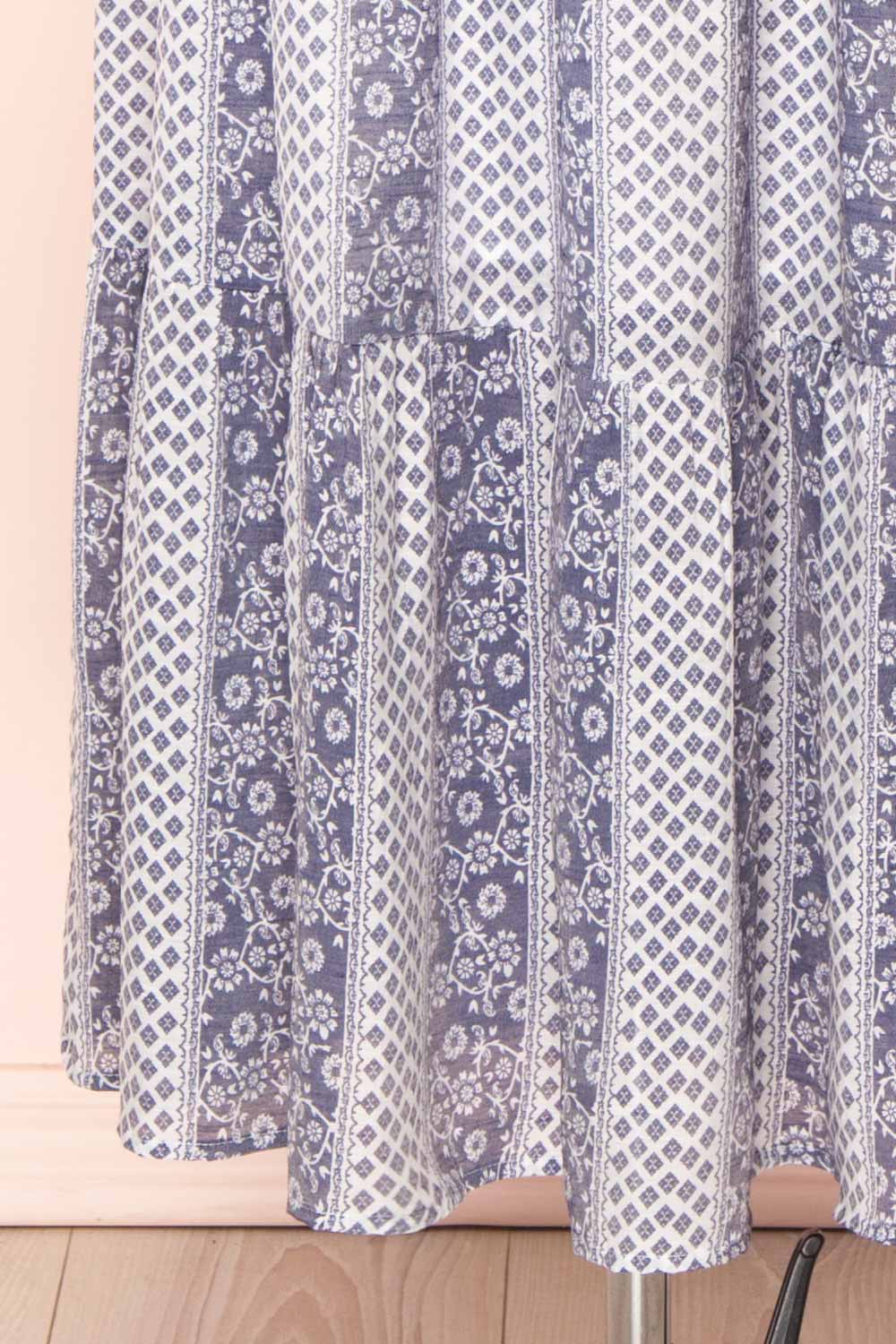 Irmette Blue Patterned Tiered Midi Skirt | Boutique 1861 bottom