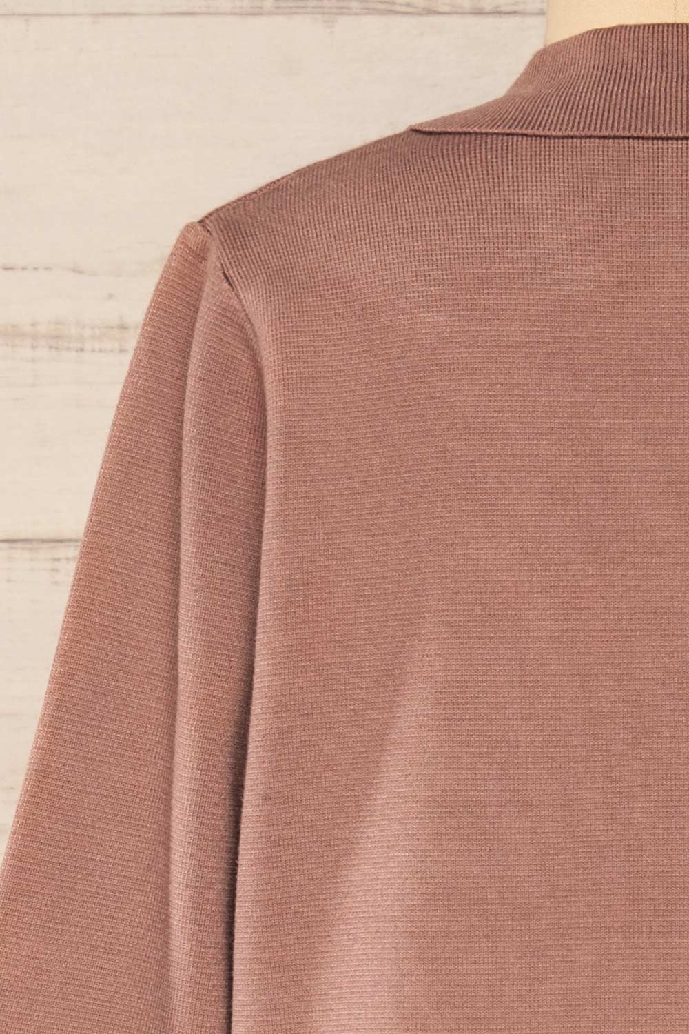 Irun Taupe Long Knit Cardigan | La petite garçonne back close-up