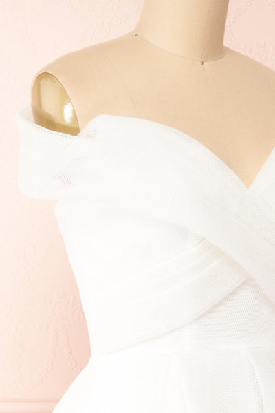 Isabeau Off-Shoulder Bridal Midi Dress | Boudoir 1861 side close-up