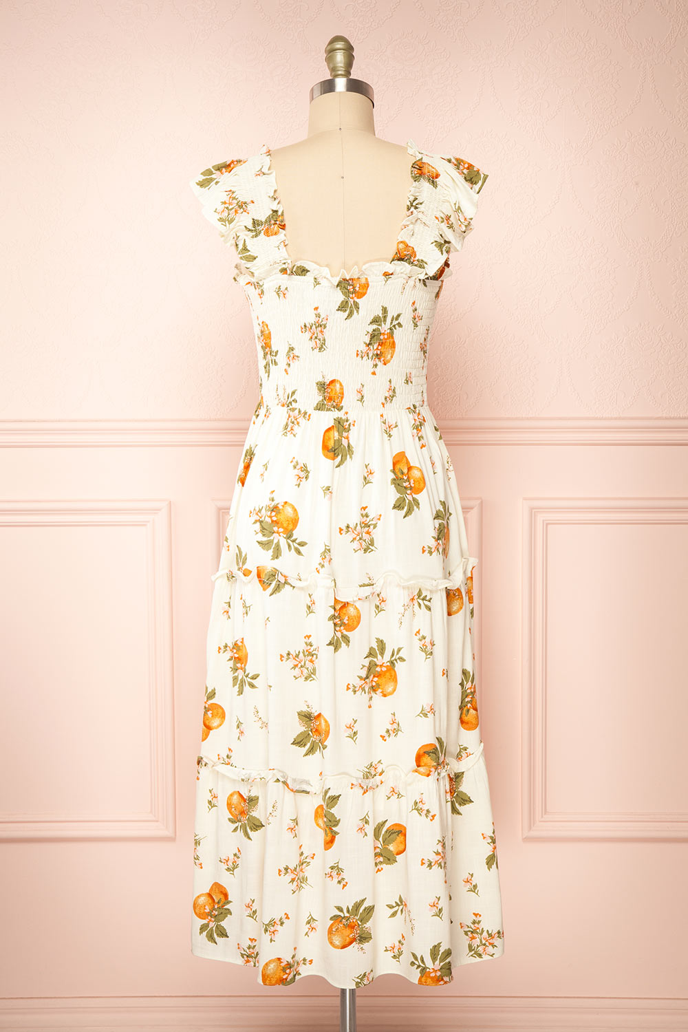Islanda Midi Dress w/ Orange Blossom Print | Boutique 1861 back view