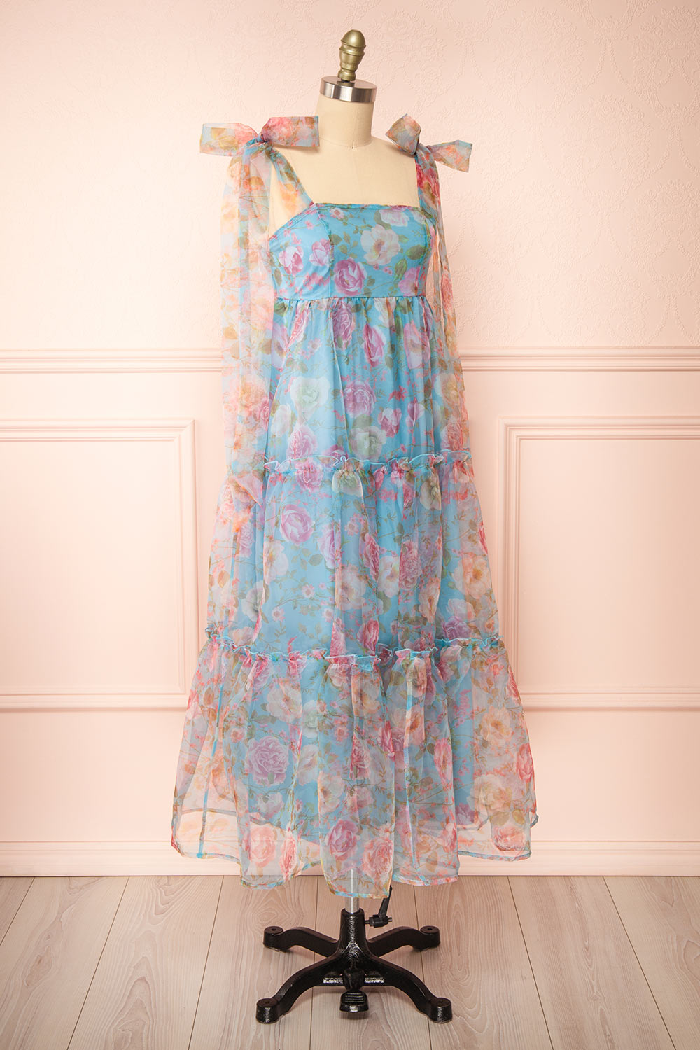 Ismelda Blue Tiered Floral Midi Dress w/ Ruffles | Boutique 1861 side view