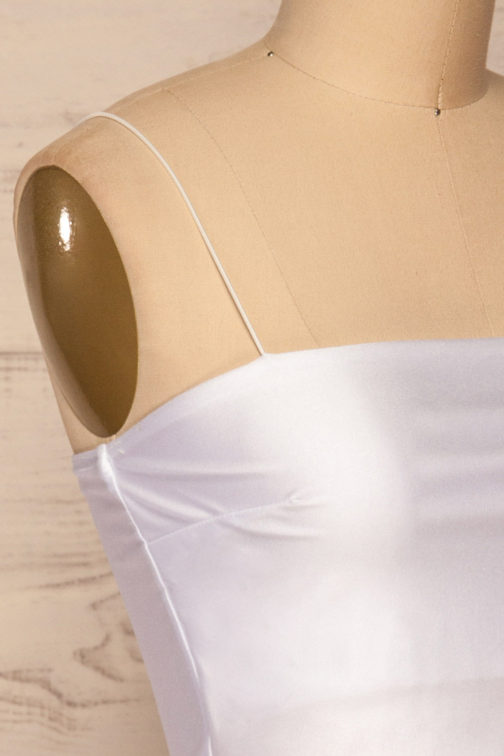 Istra White Thin Strap Silky Crop Top | La petite garçonne side close-up