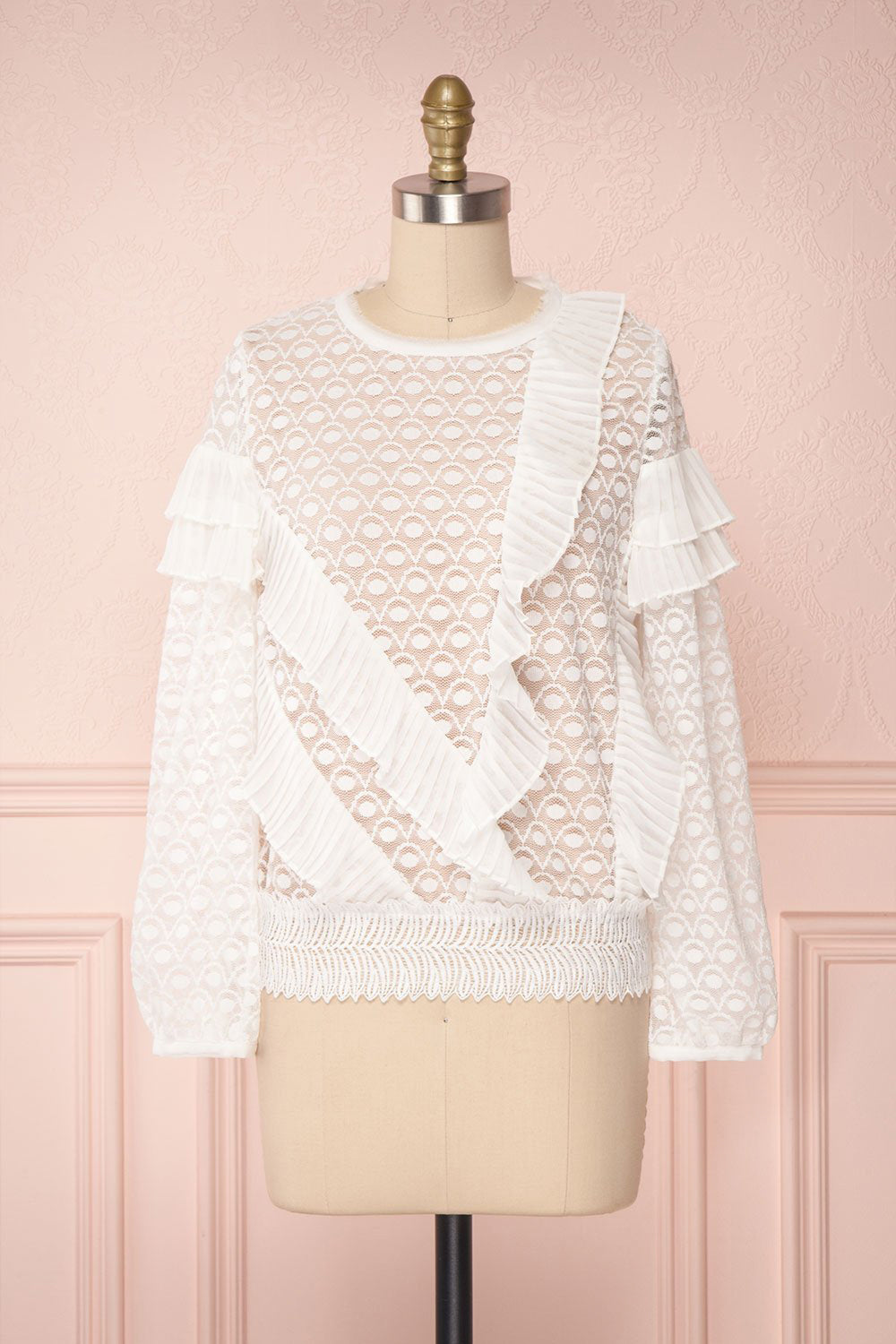 Istus Day White Lace Blouse with Pleated Ruffles | Boutique 1861