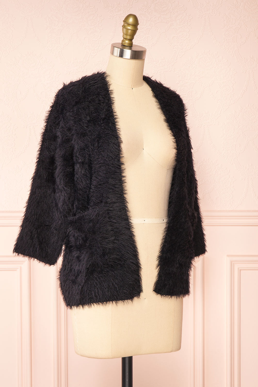 Itzel Black Fuzzy Open Cardigan w/ Pockets | Boutique 1861 side view