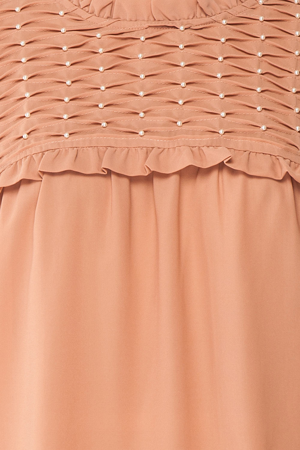 Jailene Blush Pink Chiffon Blouse with Pearls fabric detail | Boutique 1861