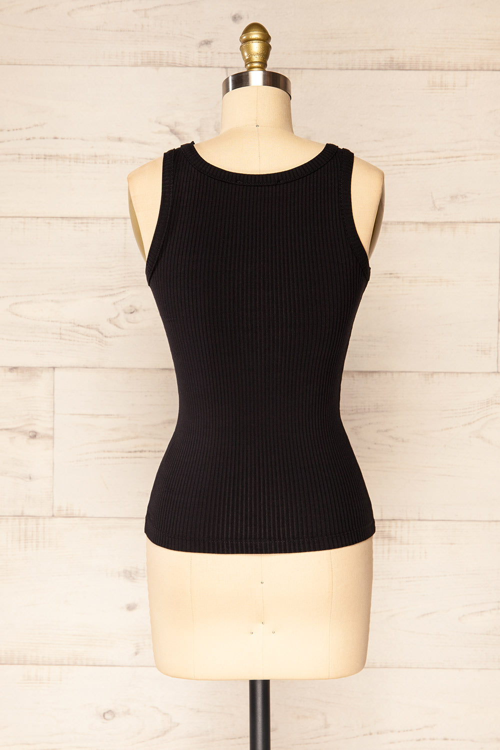 Janee Black Ribbed Cami w/ Round Neck | La petite garçonne back view