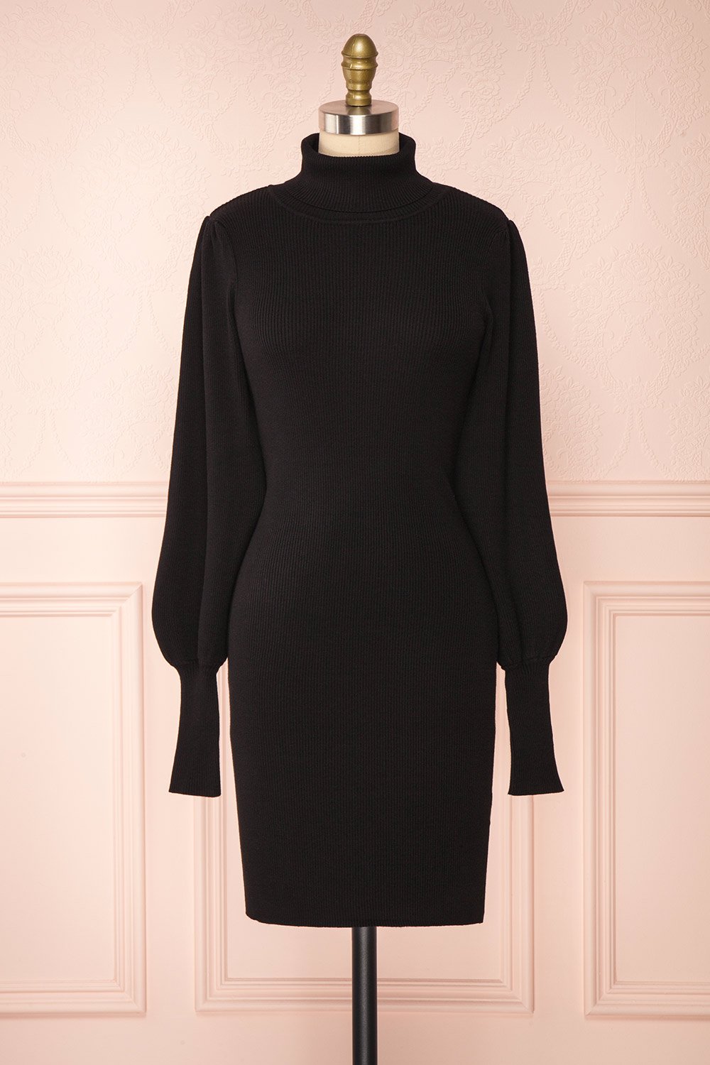 Janick Black Ribbed Turtleneck Fitted Dress | Boutique 1861