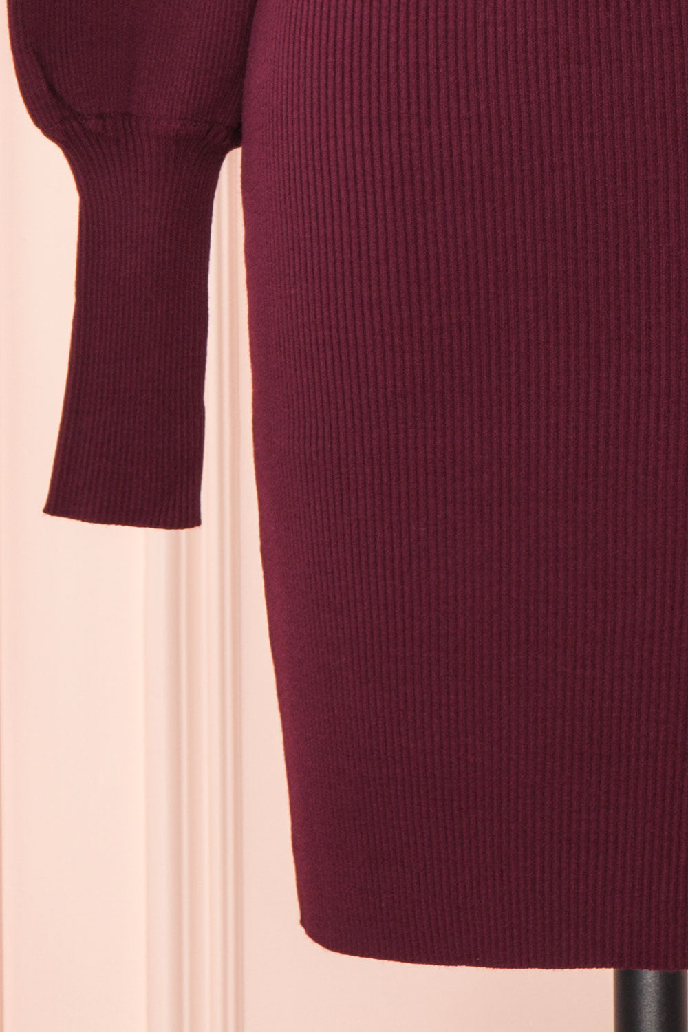 Janick Burgundy Ribbed Turtleneck Fitted Dress | Boutique 1861 bottom