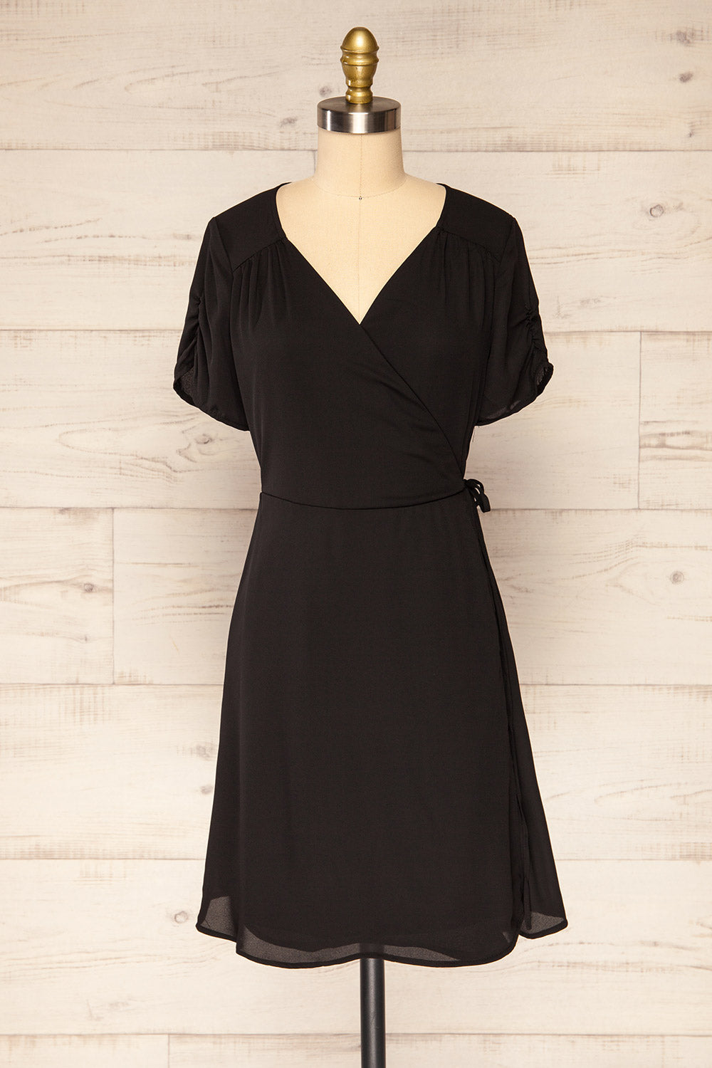 Jaurel Black Short Chiffon Wrap Dress