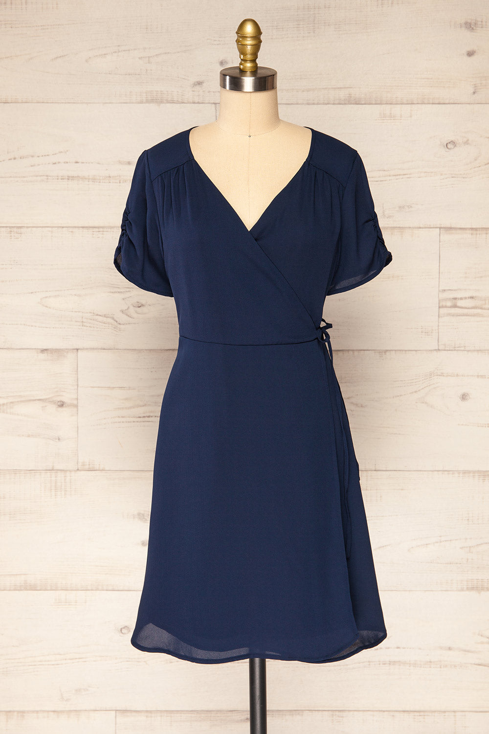 Jaurel Navy Blue Short Chiffon Wrap Dress