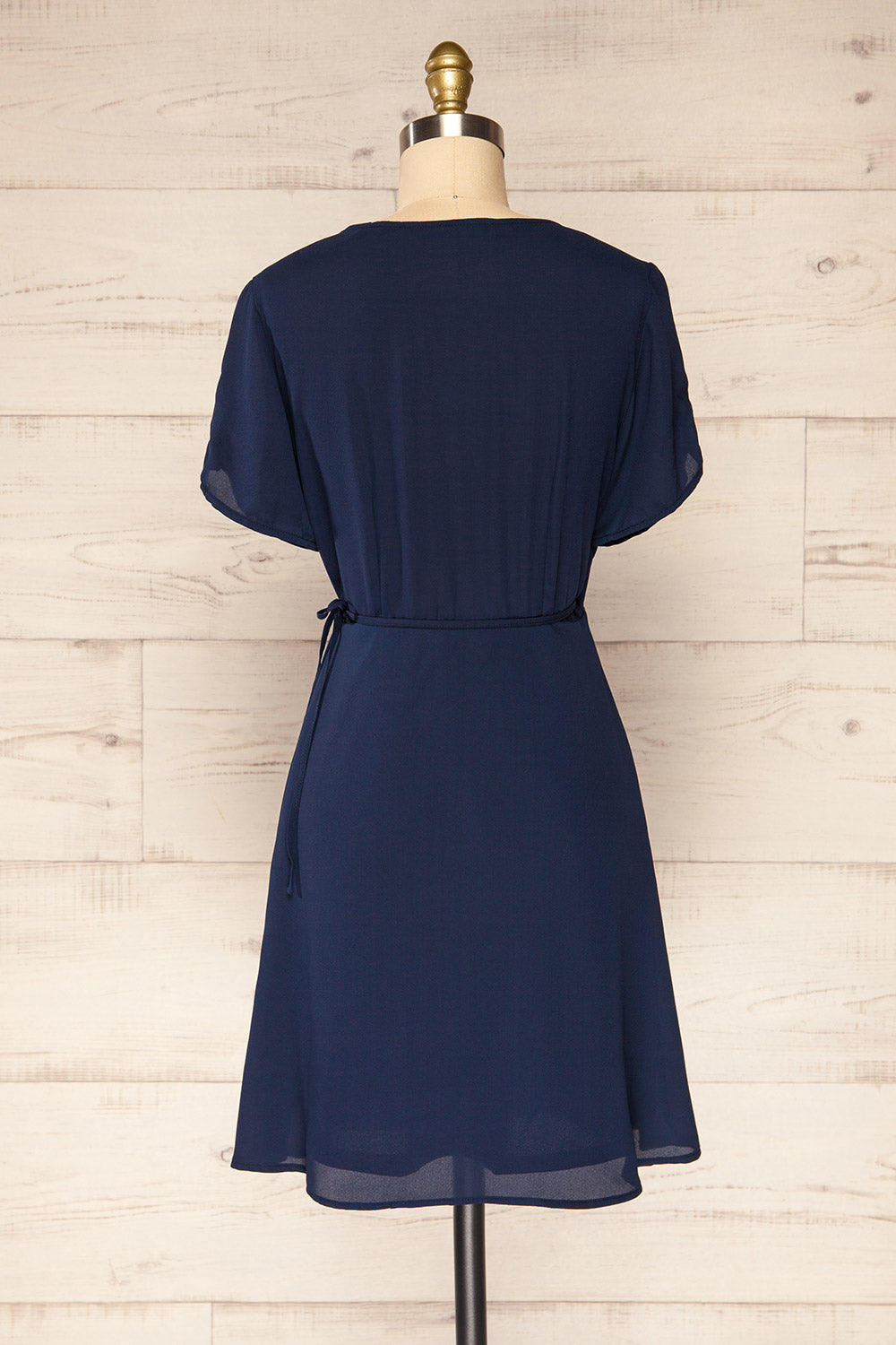 Jaurel Navy Short Sleeve Wrap Dress | La petite garçonne back view