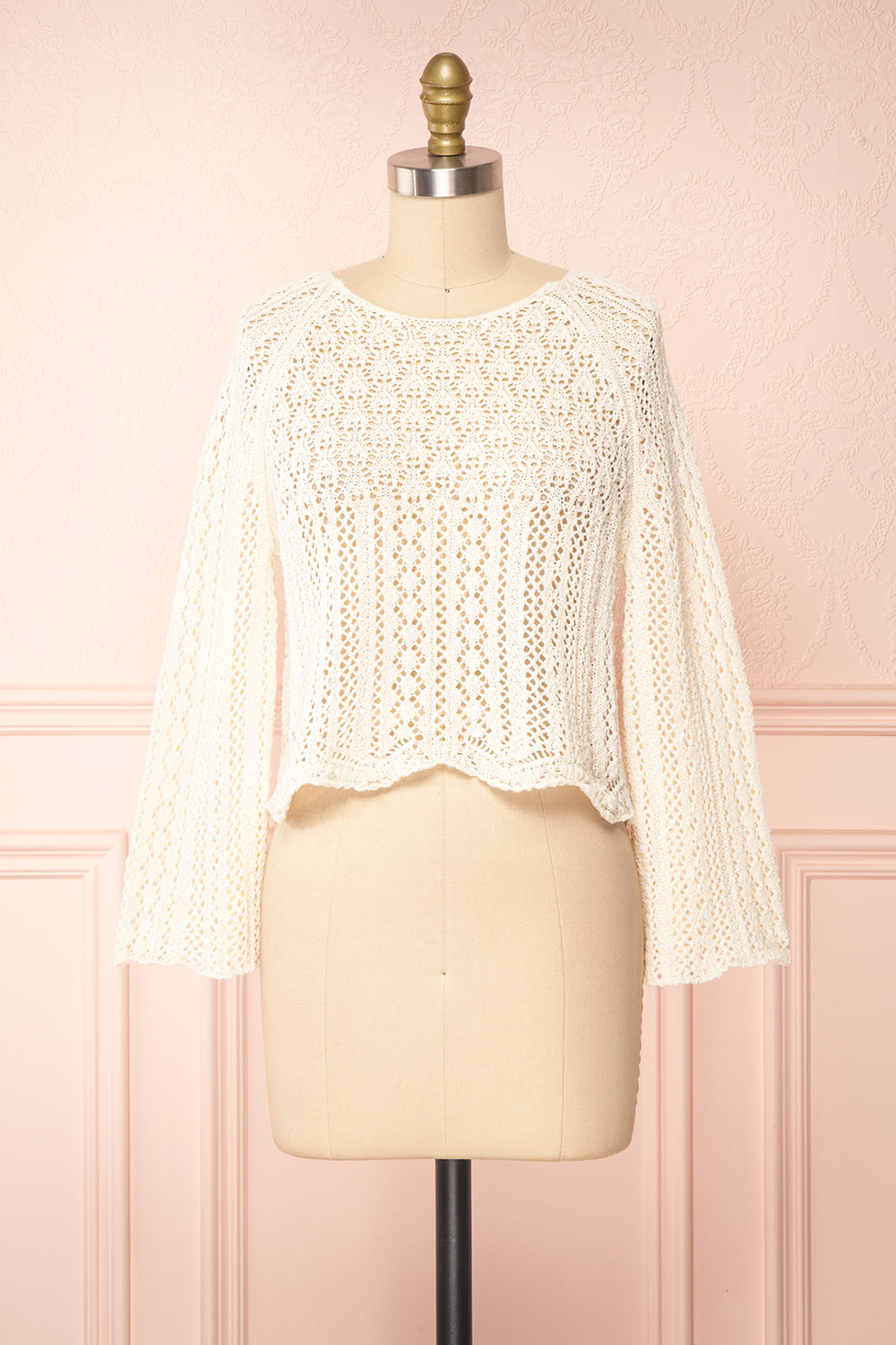 Jehann Ivory Long Sleeve Knitted Crop Top | La petite garçonne front view