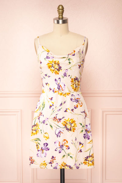 Jemima Short Floral Dress w/ Cowl Neck | Boutique 1861 front view