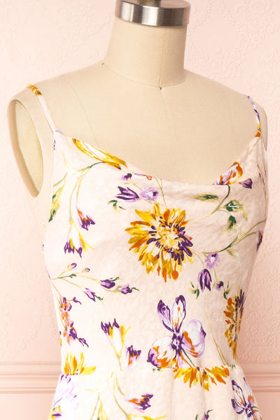 Jemima Short Floral Dress w/ Cowl Neck | Boutique 1861 side close up