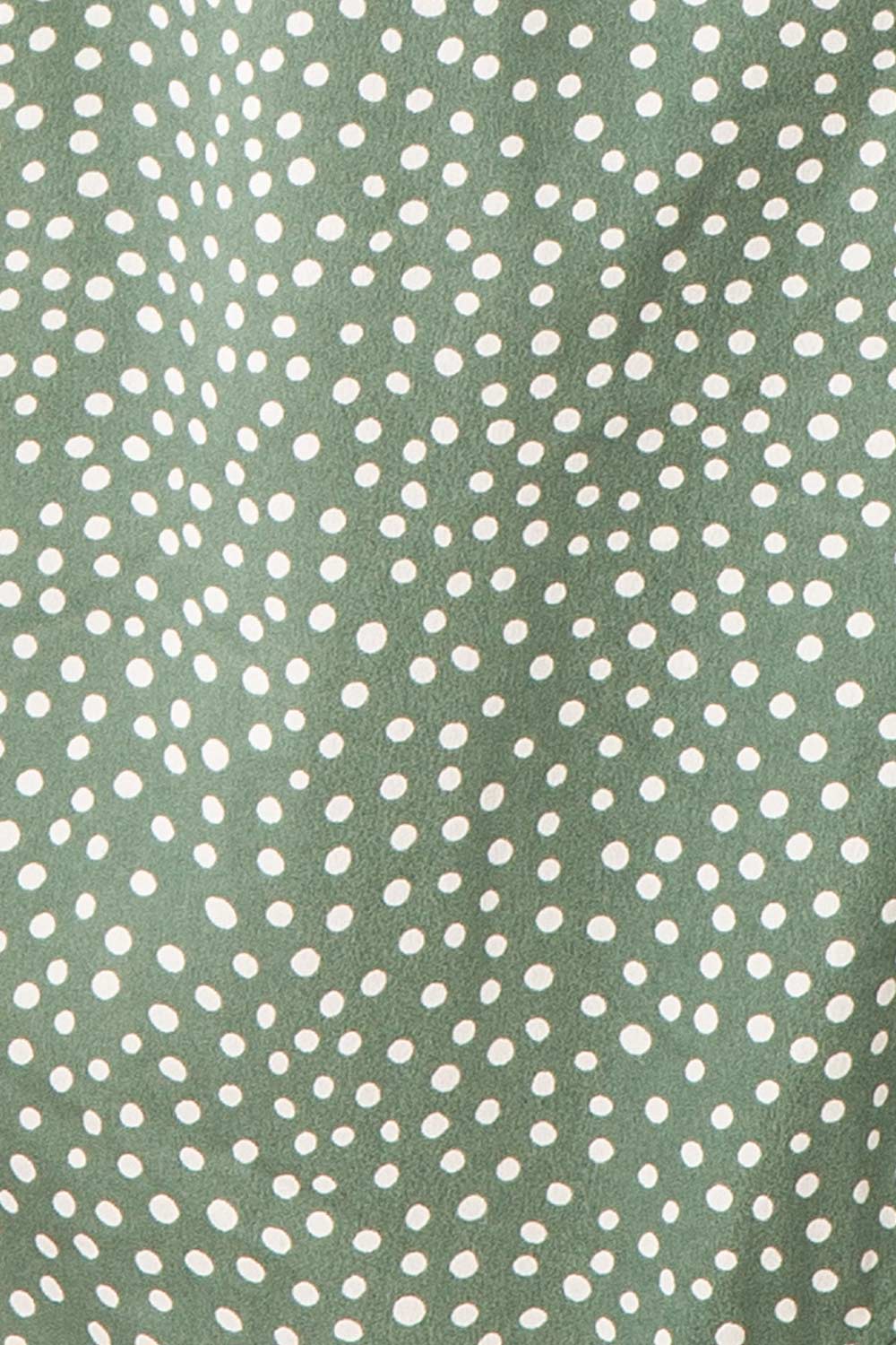 Jenny Green Polka-Dot Wrap Dress w/ Ruffles | Boutique 1861 fabric