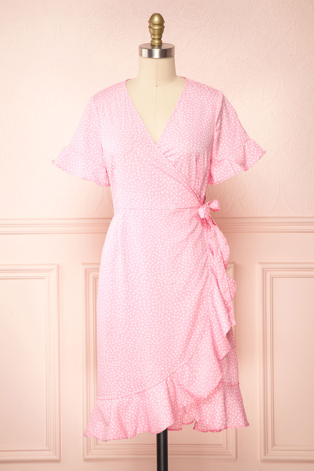 Jenny Pink | Polka-Dot Wrap Dress w/ Ruffles