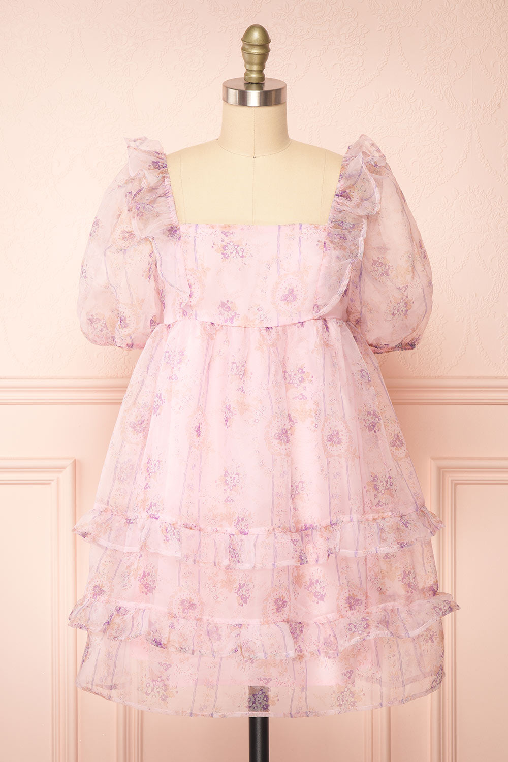 Jessaline Short Pink Floral Babydoll Dress | Boutique 1861 front view