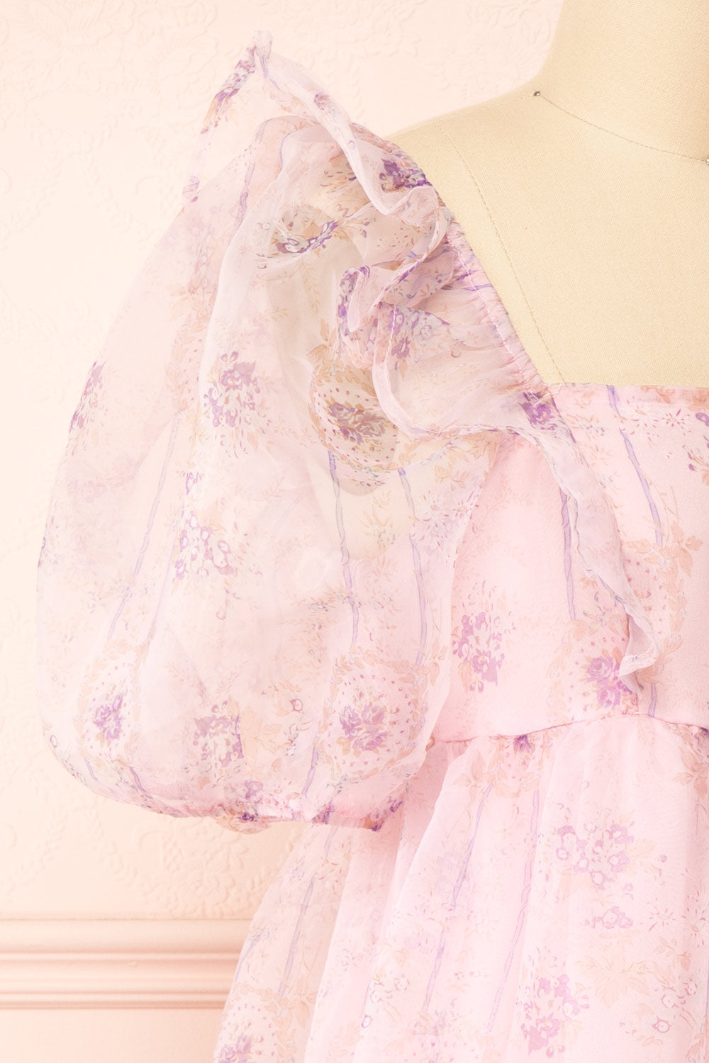 Jessaline Short Pink Floral Babydoll Dress | Boutique 1861 side close-up