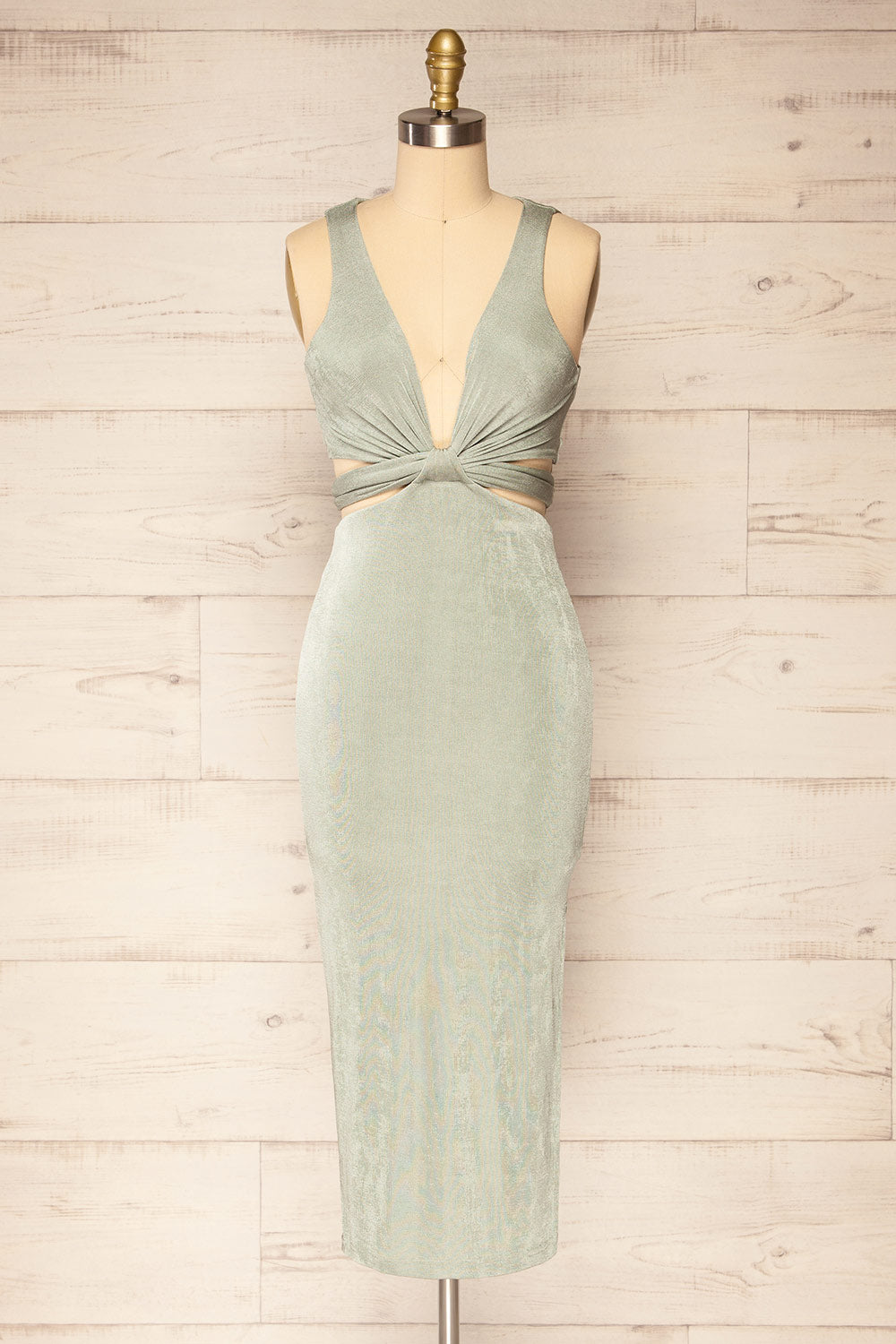 Jhoye Sage Shimmery Midi Dress w/ Removable Top | La petite garçonne front view