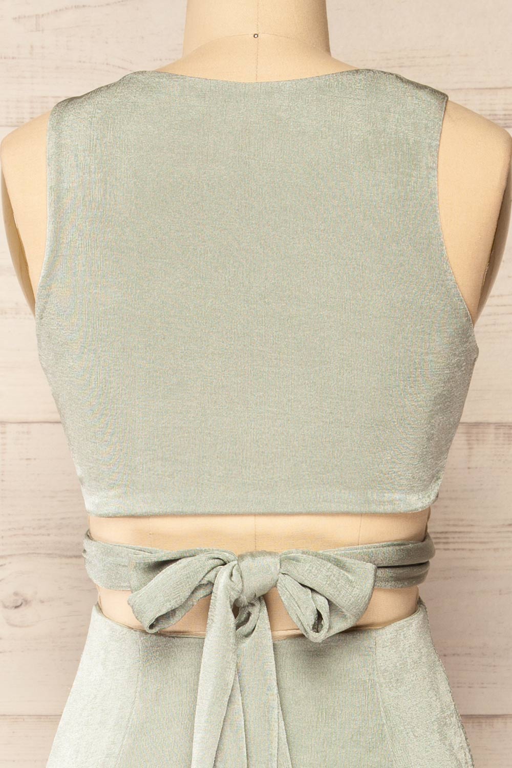 Jhoye Sage Shimmery Midi Dress w/ Removable Top | La petite garçonne back close-up
