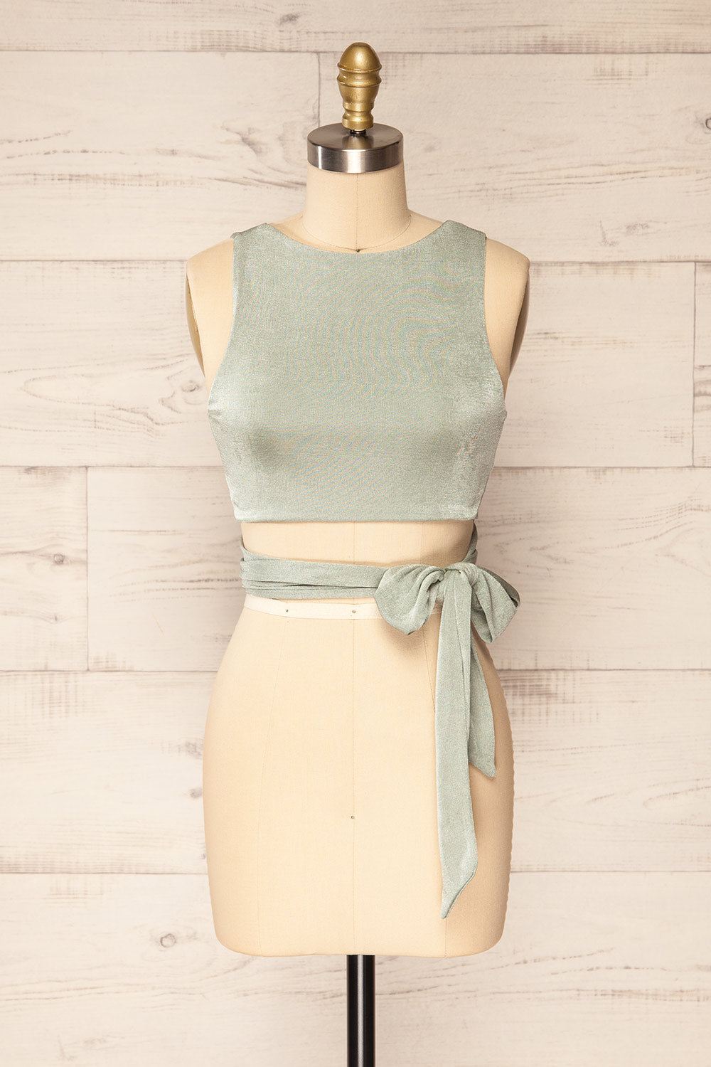 Jhoye Sage Shimmery Midi Dress w/ Removable Top | La petite garçonne top front