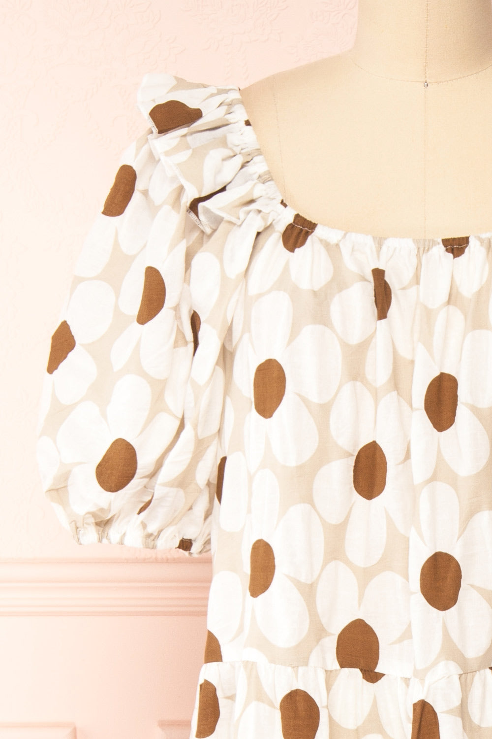 Jhune Floral Midi Dress w/ Short Puff Sleeves | Boutique 1861 front close-up