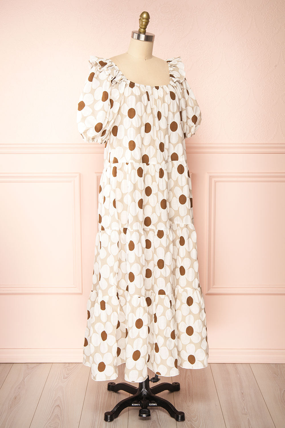 Jhune Floral Midi Dress w/ Short Puff Sleeves | Boutique 1861 side view