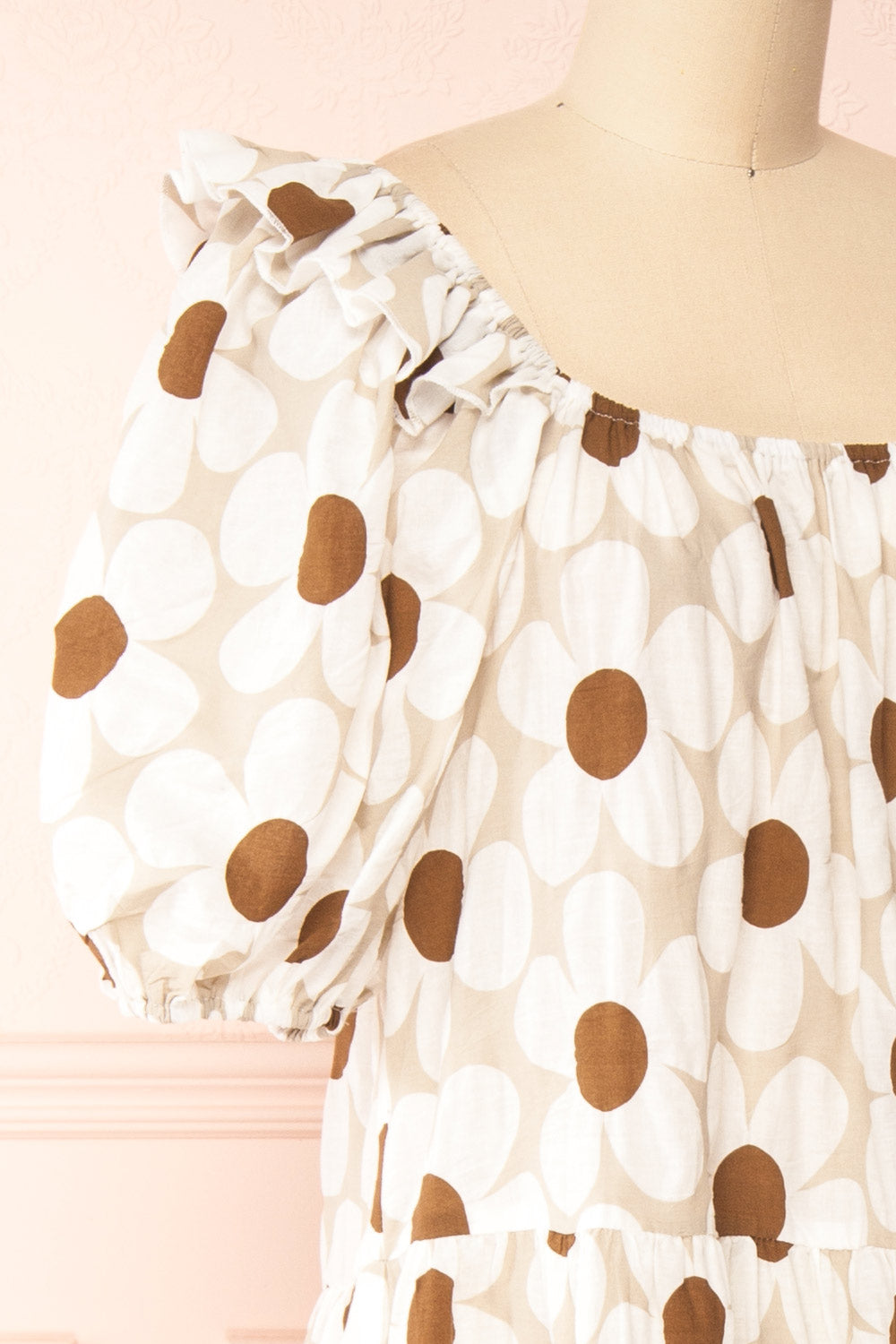 Jhune Floral Midi Dress w/ Short Puff Sleeves | Boutique 1861 side close-up