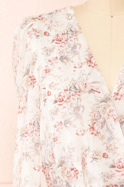 Jocaste Floral Wrap Dress w/ Long Sleeves | Boutique 1861 front close-up