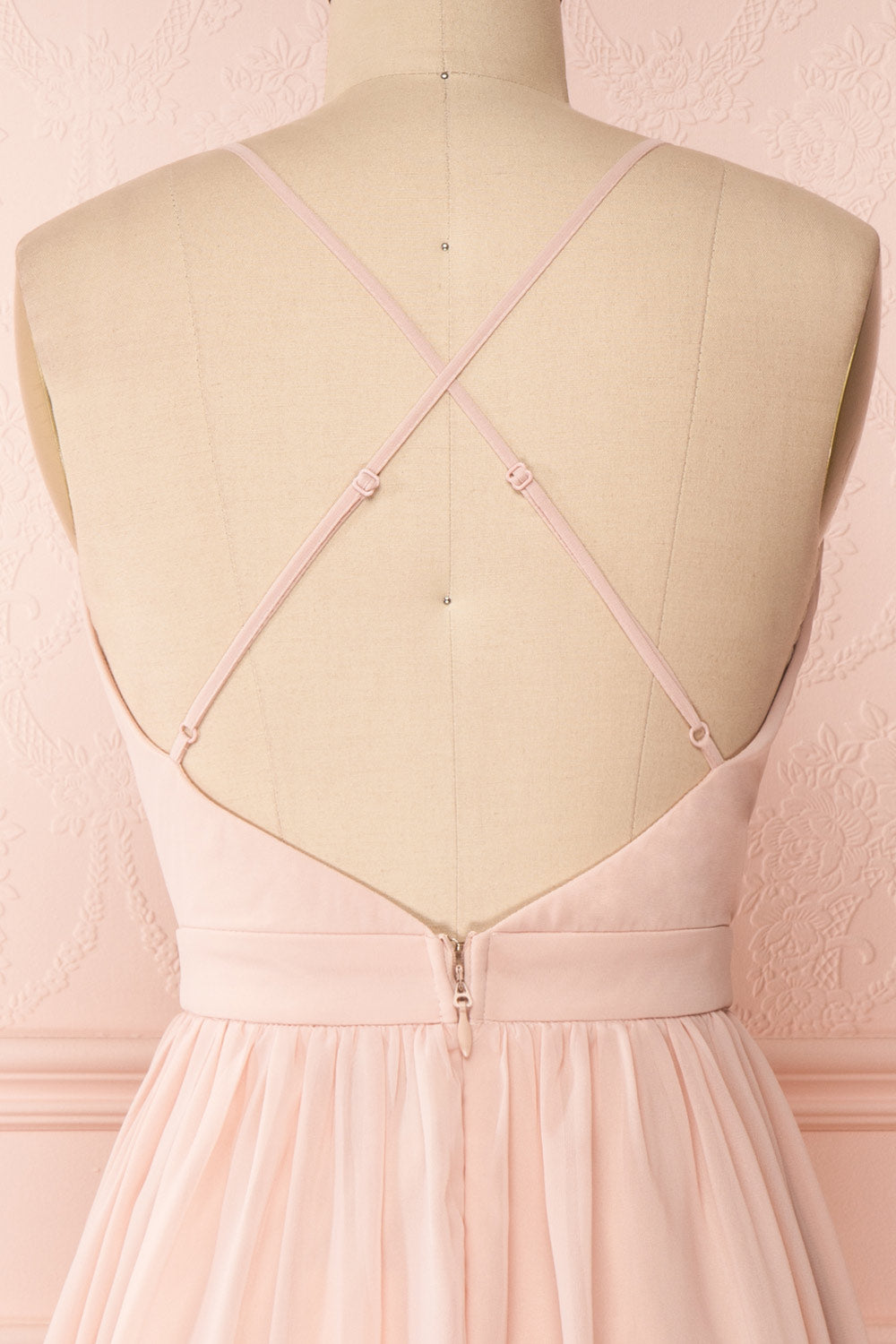 Joelle Blush Chiffon Cocktail Dress | Robe | Boutique 1861 back close-up