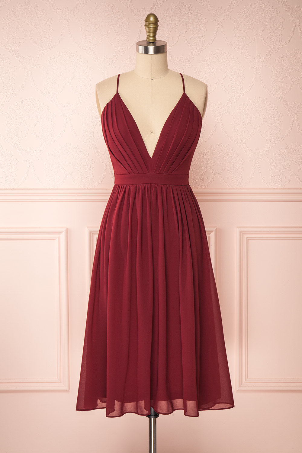 Joelle Burgundy Chiffon Cocktail Dress | Robe | Boutique 1861 front view