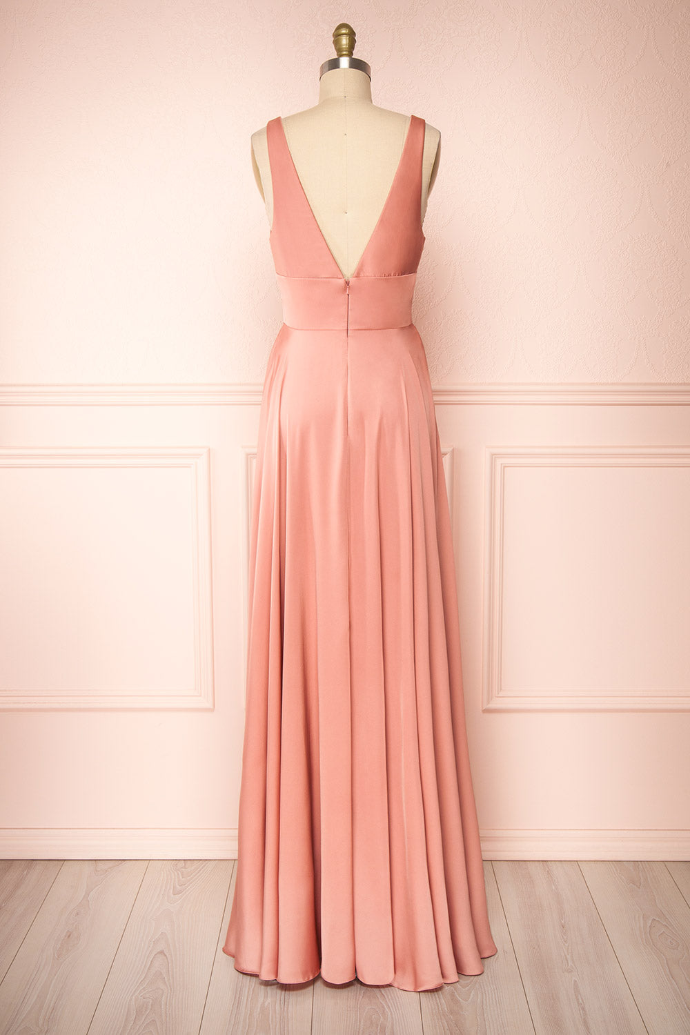 Johanie Pink Satin Maxi Dress | Boudoir 1861 back view