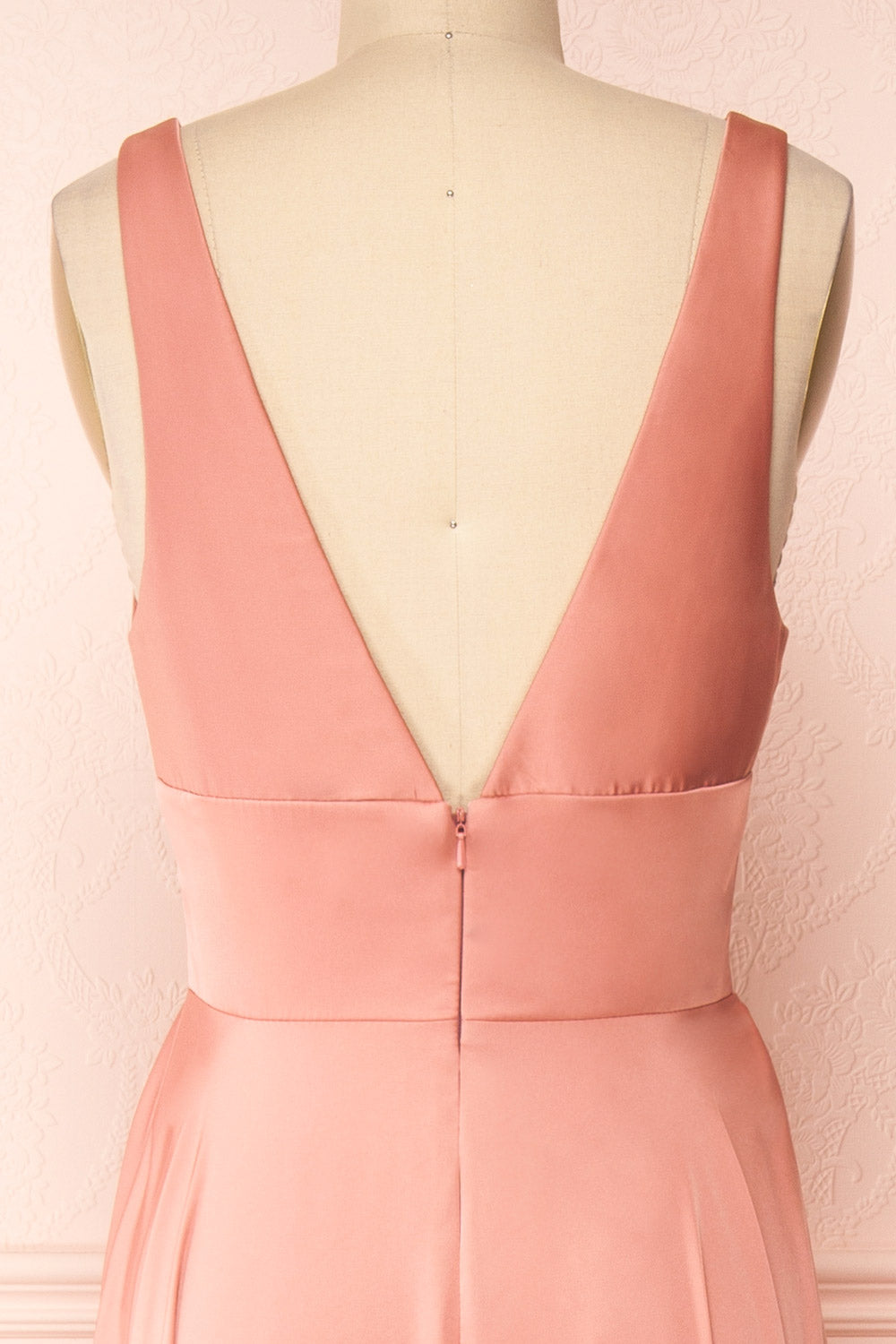 Johanie Pink Satin Maxi Dress | Boudoir 1861 back close-up