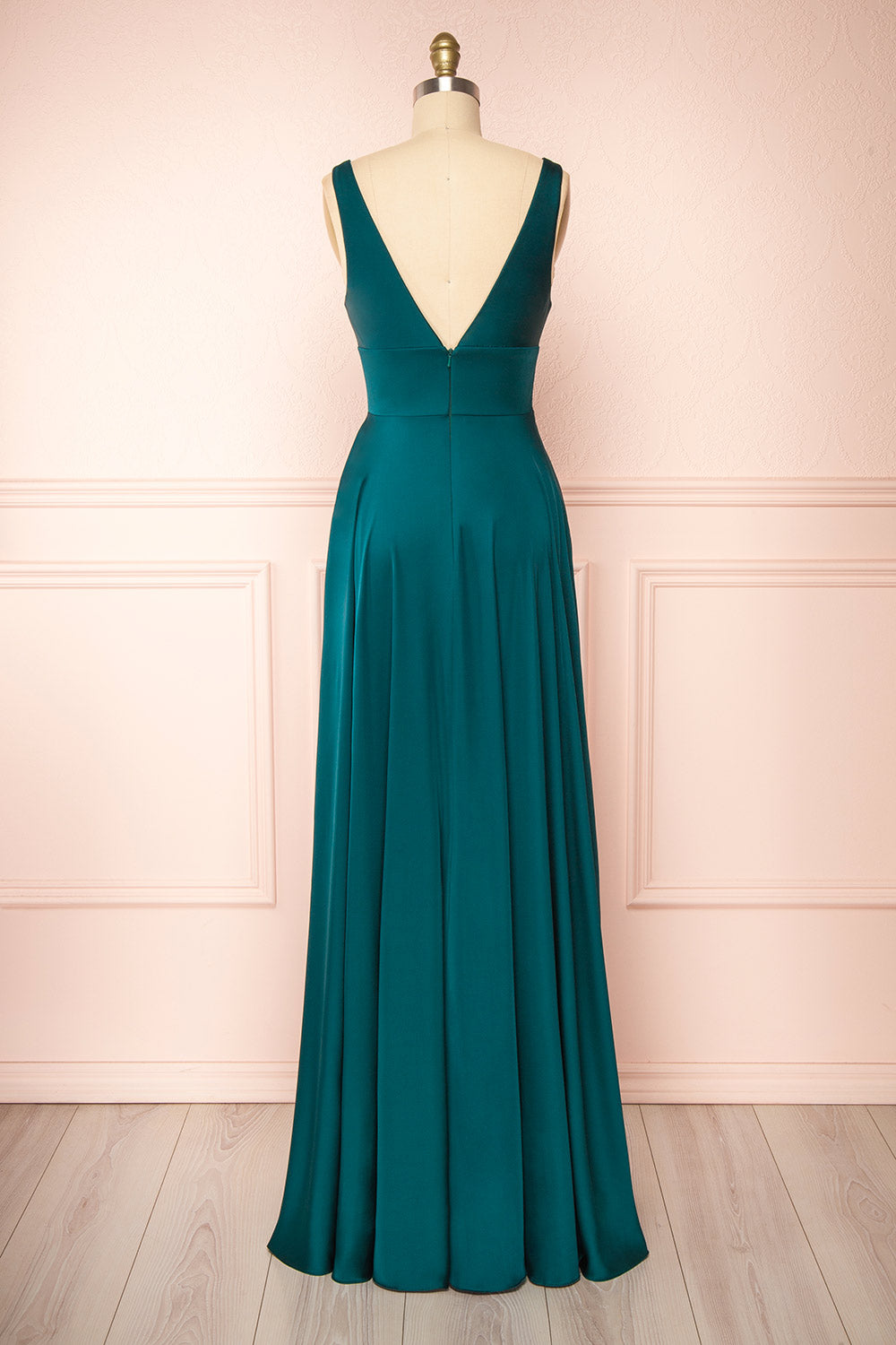 Johanie Emerald Satin Maxi Dress | Boudoir 1861 back view
