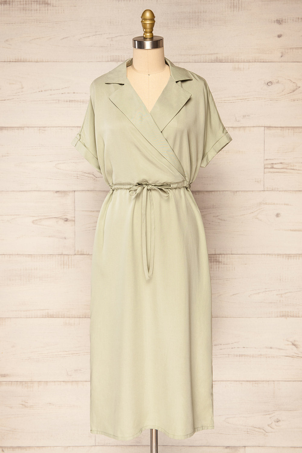 Johanna Sage Midi Dress w/ Drawstring | La petite garçonne front view