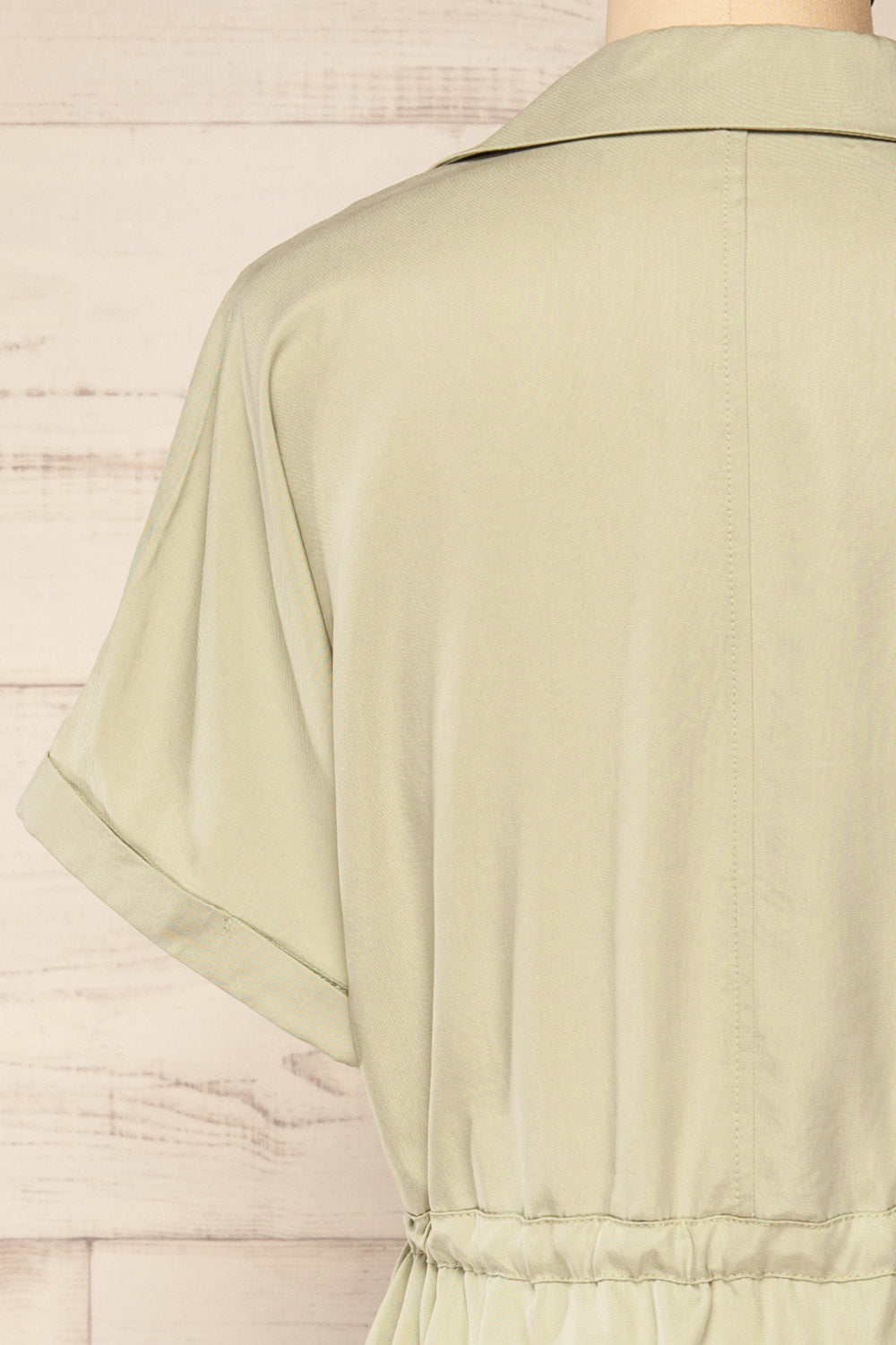 Johanna Sage Midi Dress w/ Drawstring | La petite garçonne back close-up
