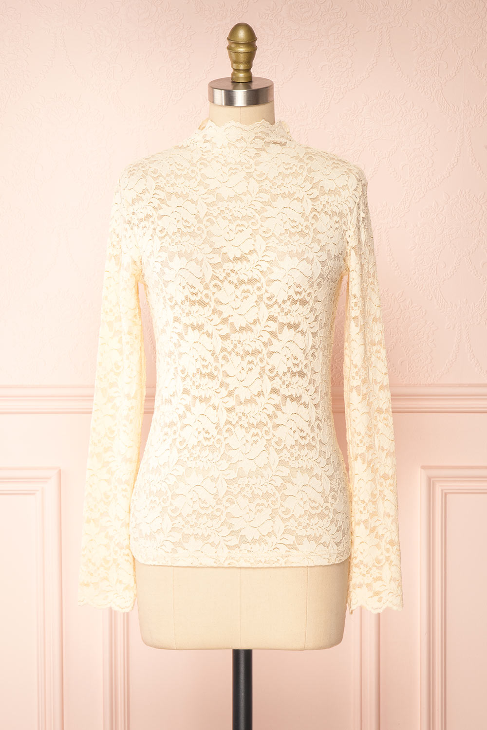 Jokla Cream Lace Mock Neck Top | Boutique 1861 front view