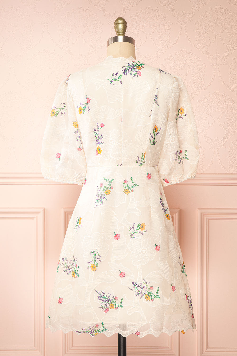 Jolyne Beige Floral Buttonned Midi Dress | Boutique 1861 back view