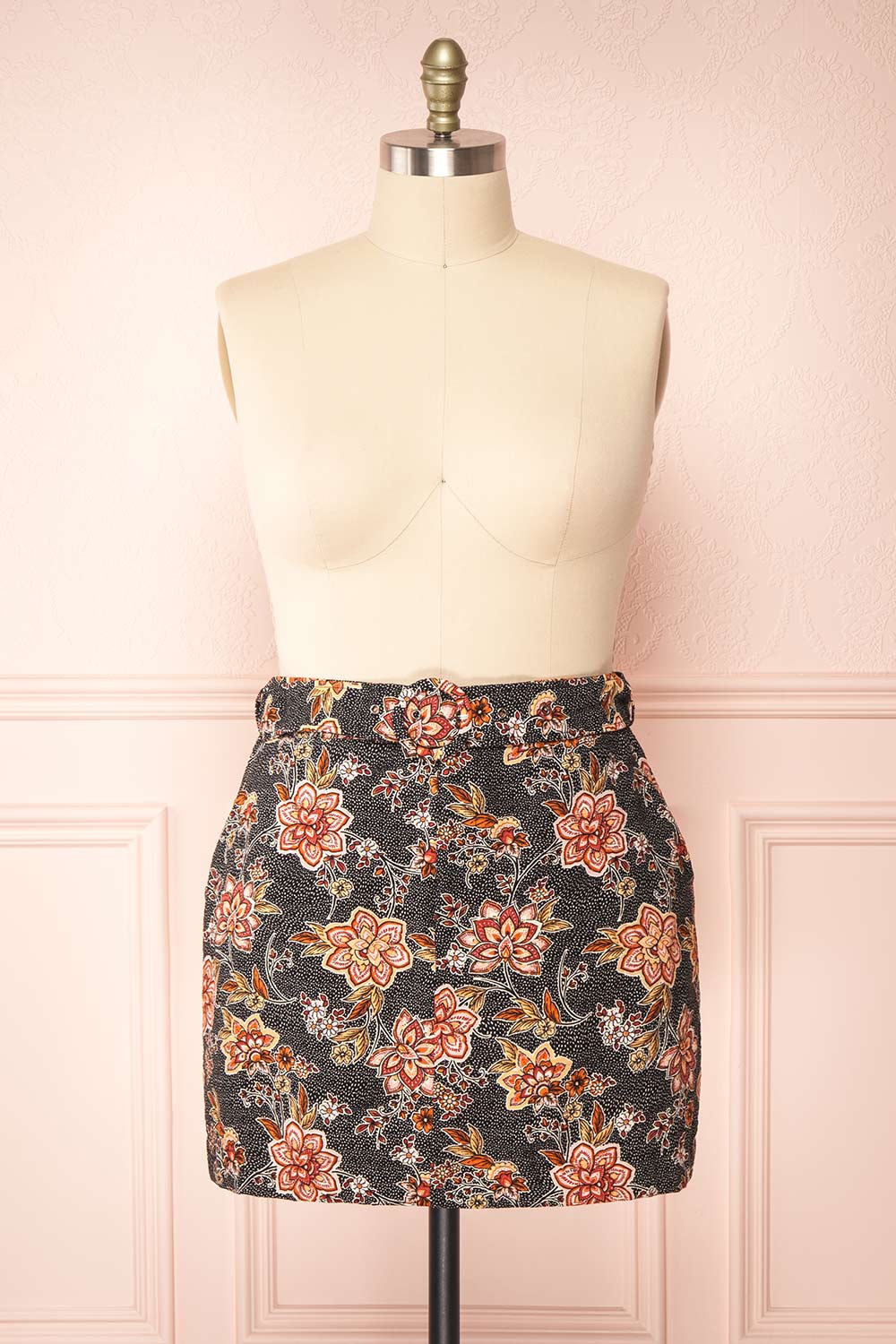 Jondora Floral Short Skirt w/ Belt | Boutique 1861 plus size front view
