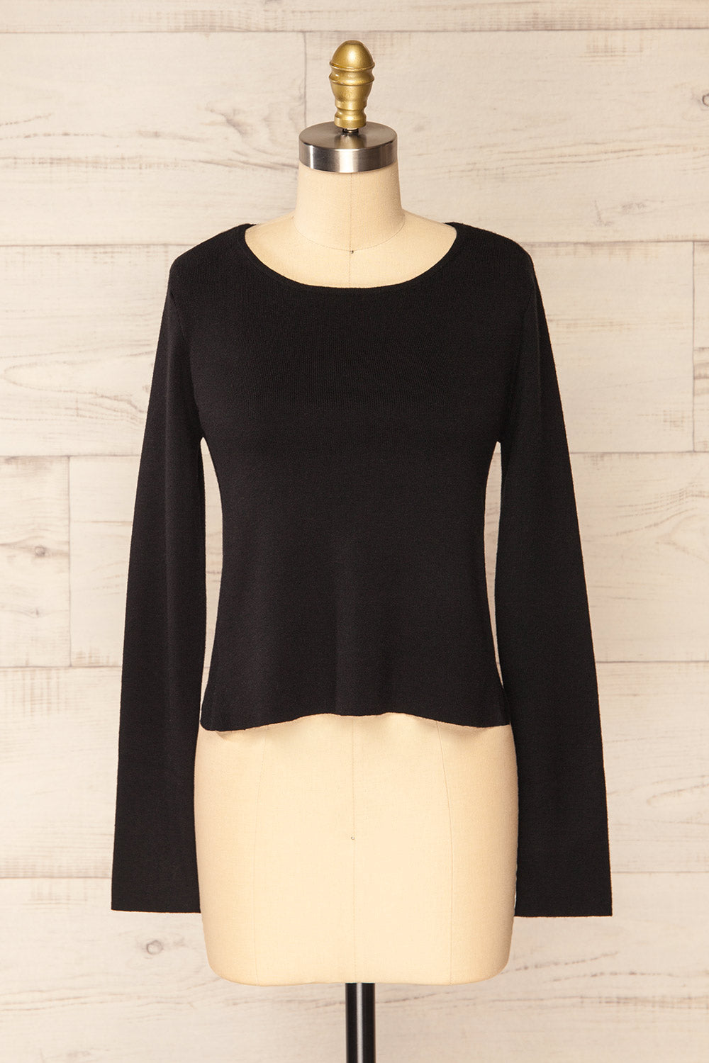 Jorden Black Long Sleeve Crossed Back Top | La Petite Garçonne front view
